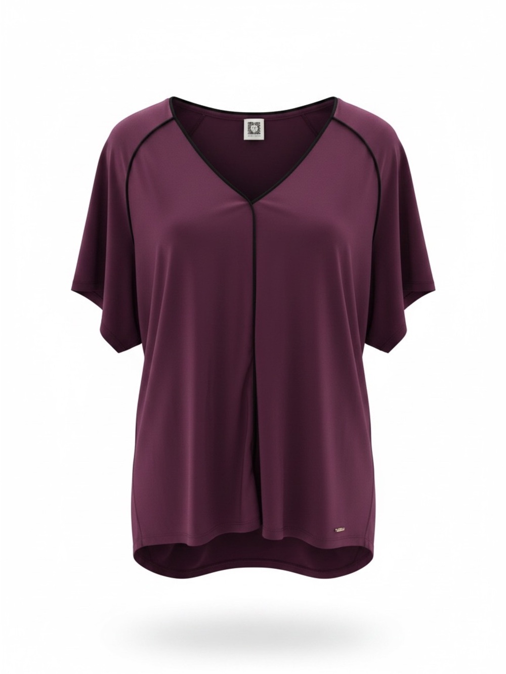 Anne Klein Plum V-Neck Dolman Sleeve Top w/Contrast Piping Bust 50" Length 28"